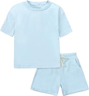 ROMPERINBOX Toddler Boy Summer Outfits 2T 3T 4T Tracksuit Solid 2-piece Short Sleeve T-shirt & Shorts Clothes Set