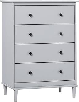 Walker Edison Modern Tall 4-Drawer Solid Wood Dresser Bedroom Storage Drawer Organizer Closet Hallway, 40 Inch, Grey