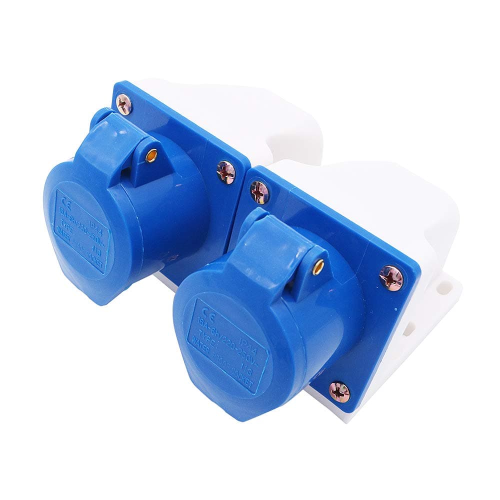 2Pcs Power Plus 16AMP Surface-Mountable Sockets 220-250 Volt 3 Pin (IP44) Coupling Sockets - Blue
