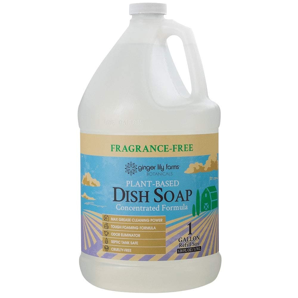 Botanicals Plant-Based Liquid Dish Soap, Concentrated Formula with Max Grease Cleaning Power, Cruelty-Free, Fragrance-Free, 1 Gallon Refill (128 Fl. Oz.), Clear