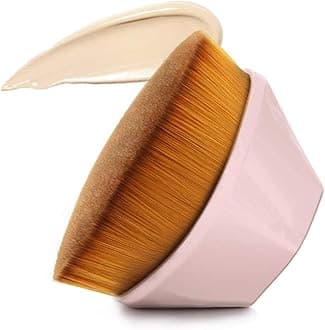 Foundation Makeup Brush Flat Top Kabuki Hexagon Face Blush Liquid Powder Foundation Brush for Blending Liquid, Cream or Flawless Powder Cosmetics with Bonus Protective Case (Light Pink)