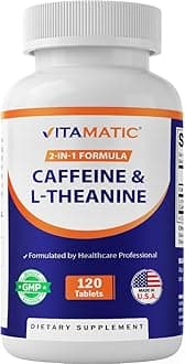 Vitamatic L-Theanine 200mg with Caffeine 100mg – 120 Vegetarian Tablets Nootropic Supplement for Focused Energy & Mental Clarity