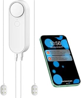 WiFi Water Leakage Detector with Dual Probe, Smart Water Sensor Alarm, Detached 16.4FT Dual Detection Line, Left and Right Dual Alarms, Remote App Monitoring, Dual Alerts, AAA Battery Powered(Include)