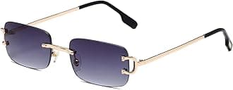 Rimless Rectangle Sunglasses for Women Men,Retro Frameless Eyewear Sun Glasses