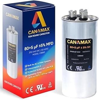 [Upgraded 2025] Canamax 80+5 uf ± 5% MFD 370 Or 440V Dual Run Round Capacitor - Compatible with TP-CAP-80/5/440R Condenser Straight Cool & Heat Pump Air Conditioner