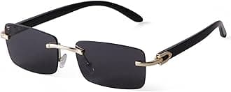 Fashion Rimless Sunglasses for Women Men Gangster Tinted Lens Frameless Shades Faux Buffalo Horn Glasses Rectangle Eyewear