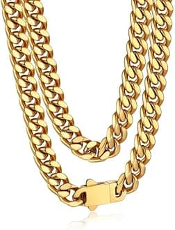 Bandmax Mens Stainless Steel Chain Necklaces 5/7/9/12MM Chunky Miami Cuban Link Chain Necklace Bracelet Silver/Gold Plated/Black Chains for Men 18"-30"