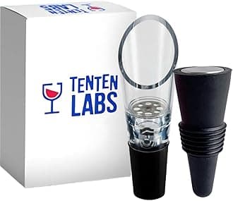TenTen Labs Wine Aerator Pourer and Wine Stopper (2-pack) - Wine Saver - Wine Aerator and Re-corker - Gift Box Included (Black)
