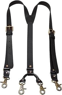 Leather Mens Suspenders Heavy Duty Y Back Adjustable with 4 Snap Hooks Vintage Mens Suspenders Brace Big and Tall