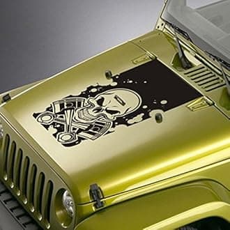 Hood Decal Compatible with Jeep Wrangler TJ YJ JK - Skull & Pistons Blackout Sticker - Orange
