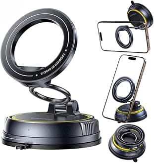 PrimeTrip VC2 Magnetic Car Mount, 35N Strong Grip, 720° 3-Axis Adjustment, MagSafe Car Phone Holder Suction Base for Dashboard/Windshield – iPhone 16, Samsung S25, All Phones