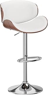 Bar Stools, Adjustable Swivel Leather Bar Stools for Kitchen Island, Mid Century Modern Counter Height Bar Chairs Barstools with Back & Footrest (White 1PCS)