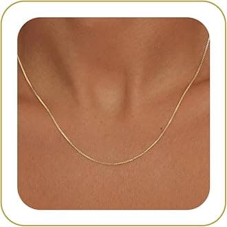 Gold Chain Necklace for Women, 14k Gold Plated Thin Beaded Wave Box Chain Necklace Dainty Gold Necklace Simple Layered Gold Choker Necklaces Minimalist Gold Link Chain Necklace Trendy Jewelry for Women