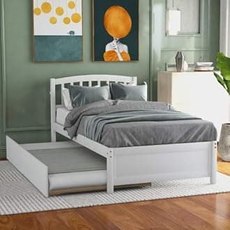 Mera Twin Size Platform Bed with Trundle (White1)