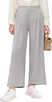 Girls High Waisted Uniform Pants Kids Wide Leg Dress Pants Casual Trousers with Pockets 5-14 Years