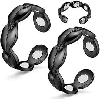 2PCS Copper Rings for Women Adjustable Solid Pure Copper Ring with Present Box (Black)