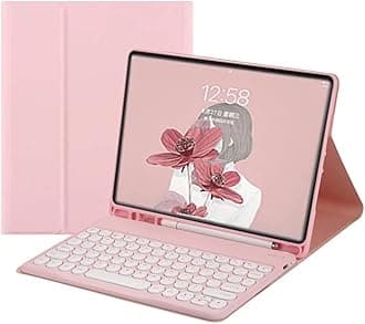 Keyboard Case for Galaxy Tab S10 Lite/ S10 FE/S9 FE/S9/S8/S7, Slim Folio Cover with S Pen Holder, Round Keys Magnetically Detachable Keyboard (Pink)