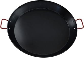Imusa USA 10" Carbon Steel Coated Nonstick Paella Pan, Black, Red Handles
