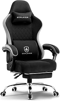 GTPLAYER Ergonomic Gaming Chair with Lumbar Cushion & Footrest, Premium Fabric, Office Chair for Work, Study Chair with Linked Armrests, Adjustable Headrest, 1 Year Warranty (Black)