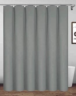 180x220cm Gray Shower Curtain With Hooks, Extra Long Polyester Waterproof Bathroom Curtain