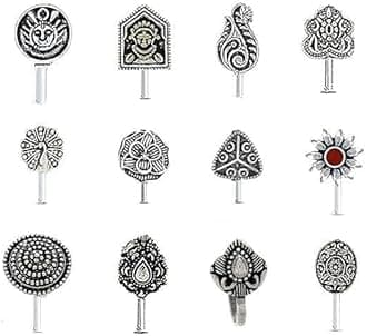 Anuradha Art Jewellery Oxidised nose pin for women | Clip on | Press On | Without piercing | Silver | Latest nose pin deigns