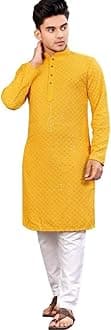 Trustous Men's Indian Ethnic Wear Straight Lucknowi Kurta