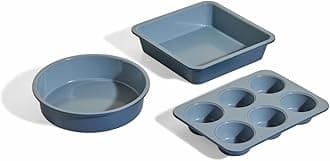 Wonder Oven Baker’s Kit – 3-Piece Toxin-Free Ceramic Nonstick Bakeware Set (8” Round, 8” Square, 6-Cup Muffin Pan) - Oven-Safe up to 450°F - Blue Salt