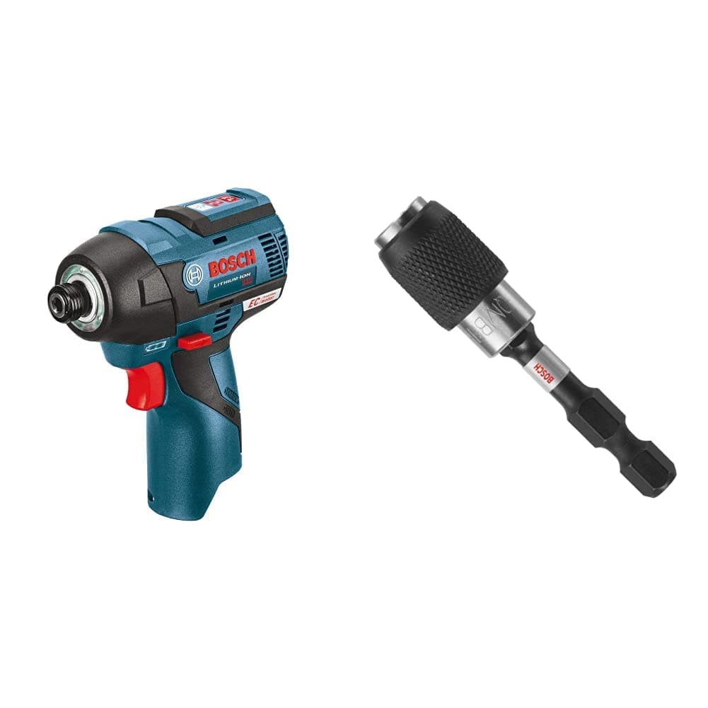 BoschPS42N 12V Max Brushless Impact Driver (Bare Tool), Blue&BOSCH ITBHQC201 2 1/4", Impact Tough Quick Change Bit Holder