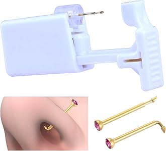 1PC Disposable Nose Piercing Gun Self Nose Piercing Kit Piercing Nose Rings Piercer Hypoallergenic 24K Real Gold Plated Nose Stud