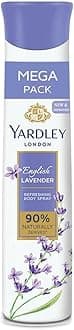 Yardley London English Lavender Refreshing Body Spray| Fresh Floral Scent| 90% Naturally Derived| | Deo Spray| Body Deodorant for Women| 200ml