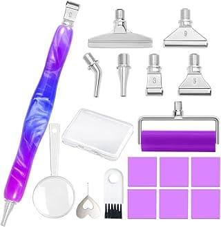 Praise V Do Diamond Painting Art Drill Bead Dot Pick Pen Kit with Screw Stainless Steel Metal Tips Nibs Placers Roller Tool Accessories Ergonomic Stylus for 5D Diamond Paint Nail Art Purple Blue