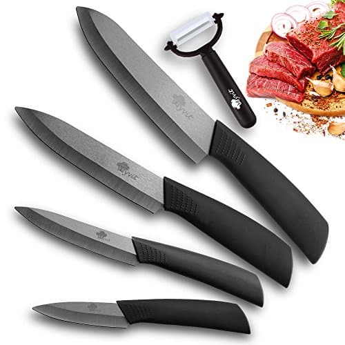MYVIT Kitchen Ceramic Knife Set 3" 4" 5" 6" Inch Zirconia Black Blade Paring Fruit Vege Cooking Knife Ceramic Knives Set (Black)
