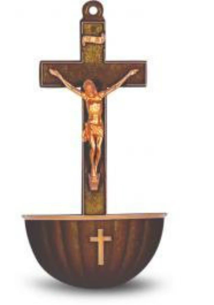 Brown Crucifix Holy Water Font
