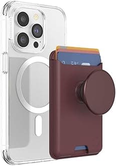 PopSockets Phone Wallet with Expanding Grip, Phone Card Holder, Wireless Charging Compatible, Wallet Compatible with MagSafe - Oxblood Alum