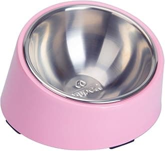 SUPERDESIGN Mess Free 15° Slanted Bowl for Dogs and Cats, Tilted Angle Bulldog Bowl Pet Feeder, Non-Skid & Non-Spill, Easier to Reach Food S/150ml Light pink