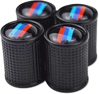 (Set of 4) Metal Auto Tire Valve Stem Cap Cover Trim with M Sports Stripes Resin Emblem for BMW 1 2 3 4 5 6 7 M Series X1 X2 X3 X3M X4 X4M X5 X6 M8 M7 M6 M5 M4 M3 M2 M1 i5 i7 iX Z4 Anti-Rust