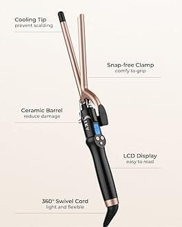 IKV Small Curling Iron, 1/2 Inch Long Barrel for Short Hair, Ceramic Skinny Curling Wand