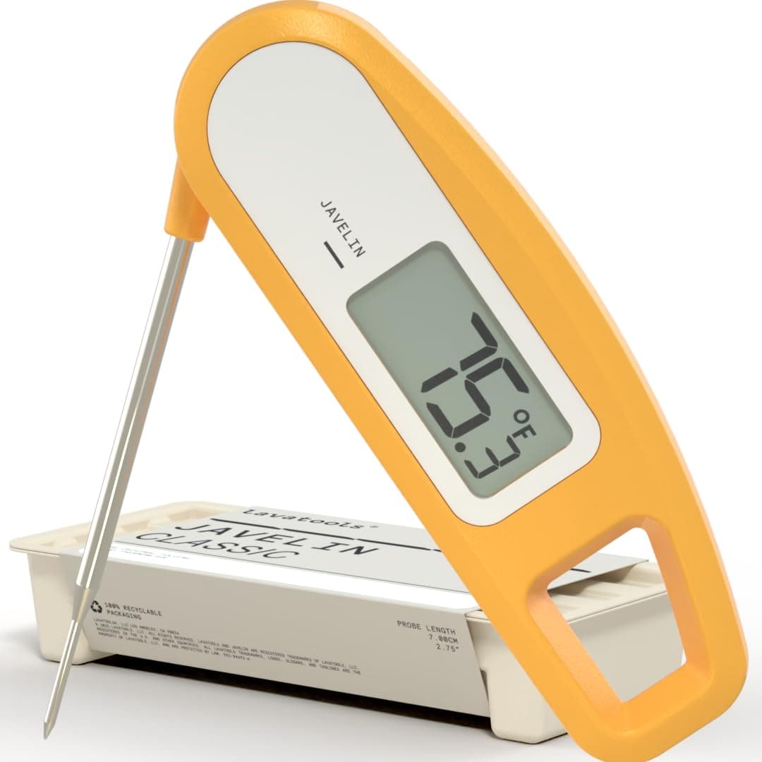 - Lavatools Javelin® Ultra-Fast 3-Second Digital Instant Read Meat Thermometer for Grill and Cooking, 2.75" Probe, Compact Foldable Design, Large Display, IP65 Water Resistant, NSF Certified – Butter