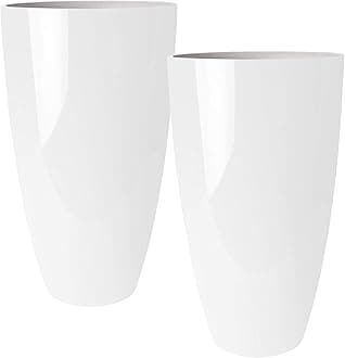 Plant Pots 2 Pack - Modern Indoor/Outdoor Planters for Home Decor - Weather-Resistant Large Flower Pots - Lightweight 22 Inches Tall Planters - White Glossy Round Pots for Plants