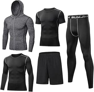 5Pcs Men's Compression Pants Shirt Top Long Sleeve Jacket Athletic Sets Gym Clothing Mens Workout