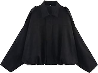 Xunger Women's Faux Suede Bomber Jacket Spring Lapel Pilot Coat Casual Oversized Long Sleeves Trendy Streetwear Outerwear