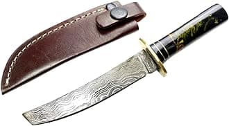 TheBoneEdge 6" Damascus Fixed Blade Black Resin Handle Hunting Knife With Sheath