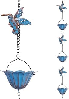 Rain Chains for Outside, 12 Cups Rain Catcher Chain Replacement Downspout for Gutters, Adjustable Length