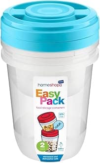 HOMESHOPA Blue Round Plastic Food Storage Containers, 2 Pack - 500ml & 1L Screw & Seal Lids BPA-Free Stackable Leak-Proof Airtight Canisters, Microwave and Dishwasher Safe