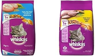 Adult (+1 Year) Dry Cat Food, Ocean Fish Flavour, 7kg Pack and Adult (+1 Year) Dry Cat Food, Chicken Flavour, 1.2kg Pack