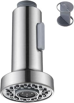 Angle Simple Kitchen Sink Sprayer Replacement, Male Thread Type G 1/2 or 13/16 Inch, NSF/ANSI/CAN 61 & 372 Testing, Faucet Head Attachment, Stream and Spray Mode, Brushed Nickel