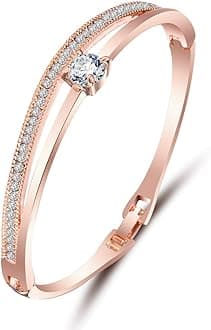 Stylish 18k Rose Gold Plated Crystal Bangle Bracelet for Women-(9814b)