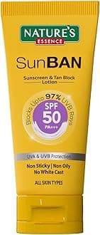 Sunban Suncreen SPF 50 PA+++ | No White Cast and Broad Spectrum Sun screen | For All Skin Types | Non Greasy | Lightweight | For Men & Women | 60ml