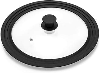 Universal Lid for Pots,Pans and Skillets - Tempered Glass with Heat Resistant Silicone Rim Fits 6", 7" and 8" Diameter Cookware,Black