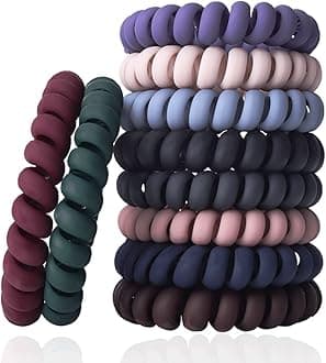 Spiral Hair Ties Set - 10 Piece Medium Coil Elastics for Thick Hair, Multicolor No-Crease Telephone Cord Plastic Ties for Women and Girls (Matte Color)